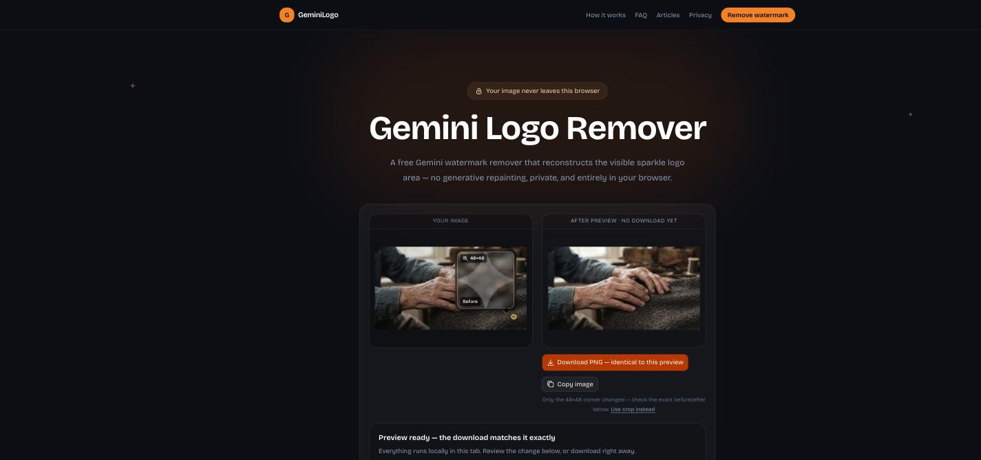 remove gemini watermark from image — before and after reverse alpha blending